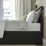 HEMNES Base de cama+2 cajas almacenamiento, negro-marrón/Lyngör blanco, Tamaño twin