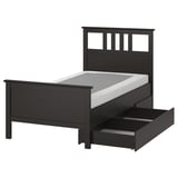 HEMNES Base de cama+2 cajas almacenamiento, negro-marrón/Lyngör blanco, Tamaño twin