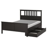 HEMNES Base de cama+2 cajas almacenamiento, negro-marrón/Lyngör blanco, Tamaño full
