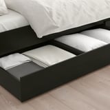 HEMNES Base de cama+2 cajas almacenamiento, negro-marrón/Lyngör gris oscuro, Tamaño King