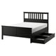 HEMNES Base de cama+2 cajas almacenamiento, negro-marrón/Lyngör gris oscuro, Tamaño queen