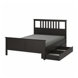 HEMNES Base de cama+2 cajas almacenamiento, negro-marrón/Lyngör gris oscuro, Tamaño King
