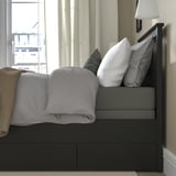 HEMNES Base de cama+2 cajas almacenamiento, negro-marrón/Lyngör gris oscuro, Tamaño twin