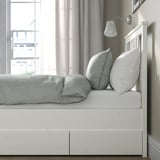 HEMNES Base de cama+2 cajas almacenamiento, teñido en blanco/Luröy, Tamaño twin