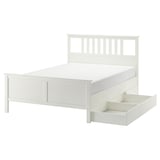 HEMNES Base de cama+2 cajas almacenamiento, teñido en blanco/Luröy, Tamaño full