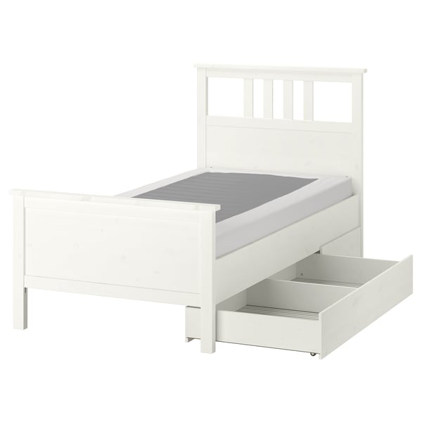 HEMNES Base de cama+2 cajas almacenamiento, teñido en blanco/Lyngör blanco, Tamaño twin