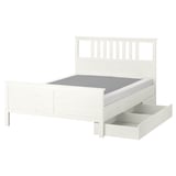 HEMNES Base de cama+2 cajas almacenamiento, teñido en blanco/Lyngör blanco, Tamaño queen