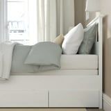 HEMNES Base de cama+2 cajas almacenamiento, teñido en blanco/Lyngör blanco, Tamaño twin