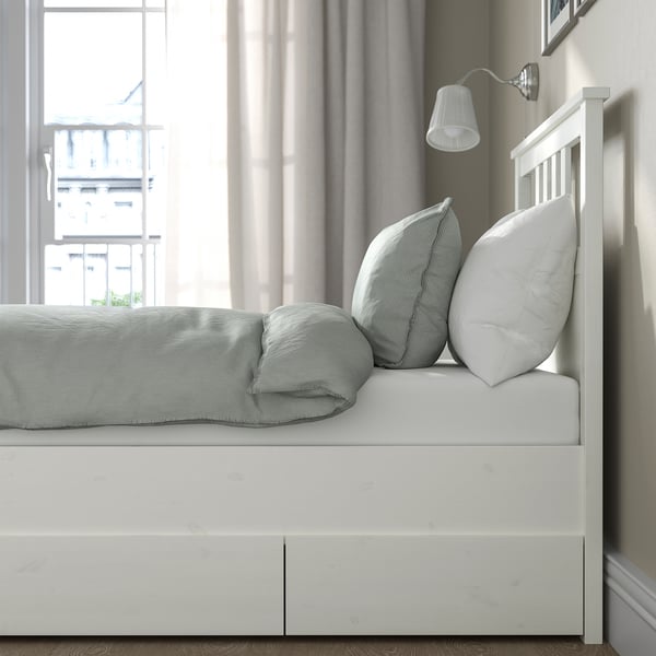 HEMNES Base de cama+2 cajas almacenamiento, teñido en blanco, Tamaño twin