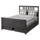 HEMNES Base de cama+4 cajas almacenamiento, gris oscuro teñido/Lönset, Tamaño full