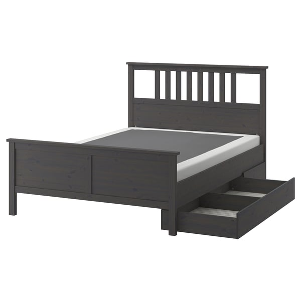 HEMNES Base de cama+4 cajas almacenamiento, gris oscuro teñido/Lyngör blanco, Tamaño full