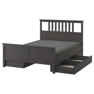 HEMNES Base de cama+4 cajas almacenamiento, gris oscuro teñido/Lyngör gris oscuro, Tamaño full