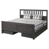 HEMNES Base de cama+4 cajas almacenamiento, gris oscuro teñido, Tamaño King