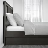 HEMNES Base de cama+4 cajas almacenamiento, gris oscuro teñido, Tamaño queen