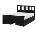 HEMNES Base de cama+4 cajas almacenamiento, negro-marrón/Luröy, Tamaño queen