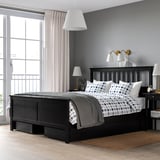 HEMNES Base de cama+4 cajas almacenamiento, negro-marrón/Luröy, Tamaño queen