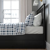 HEMNES Base de cama+4 cajas almacenamiento, negro-marrón/Luröy, Tamaño queen