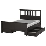 HEMNES Base de cama+4 cajas almacenamiento, negro-marrón/Lyngör blanco, Tamaño full