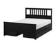 HEMNES Base de cama+4 cajas almacenamiento, negro-marrón/Lyngör gris oscuro, Tamaño queen