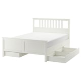 HEMNES Base de cama+4 cajas almacenamiento, teñido en blanco/Lönset, Tamaño queen