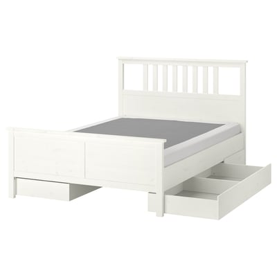 HEMNES Base de cama+4 cajas almacenamiento, teñido en blanco/Lyngör blanco, Tamaño King