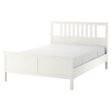 HEMNES Base de cama con colchón, teñido en blanco/Valevåg firme, Tamaño queen