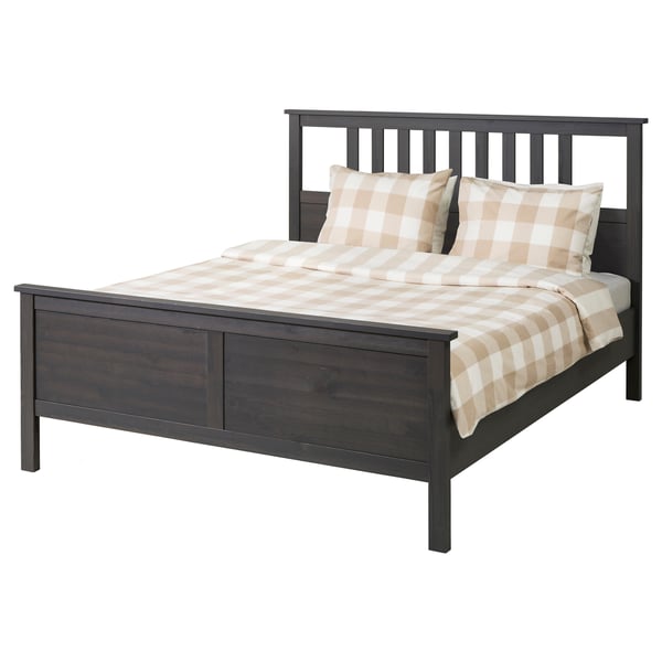 HEMNES Base de cama, gris oscuro teñido/Lönset, Tamaño queen