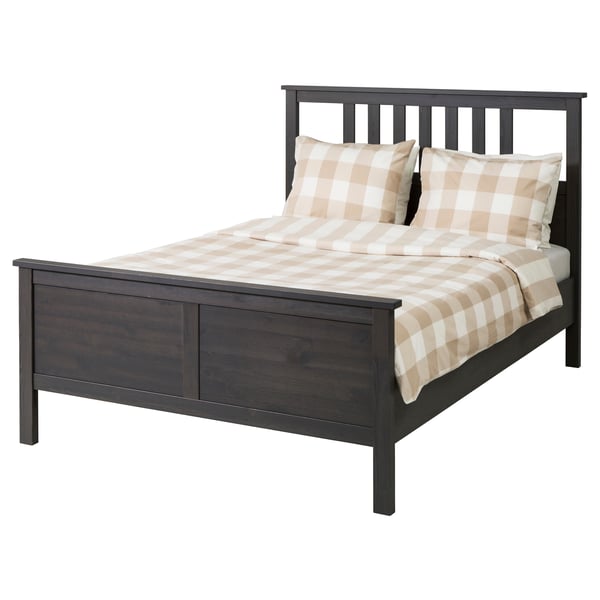 HEMNES Base de cama, gris oscuro teñido/Luröy, Tamaño full