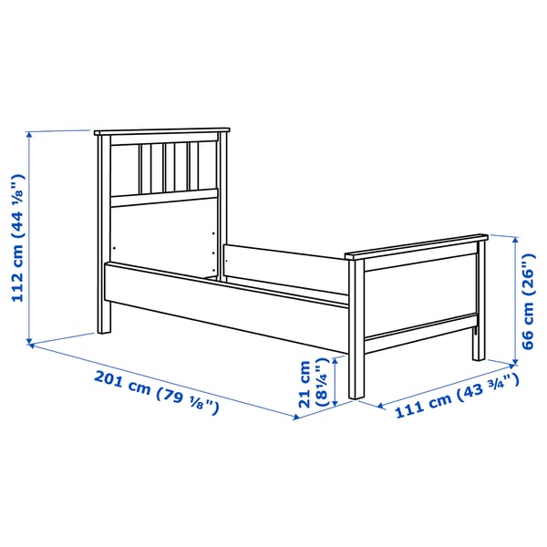 HEMNES Base de cama, gris oscuro teñido/Lyngör blanco, Tamaño twin