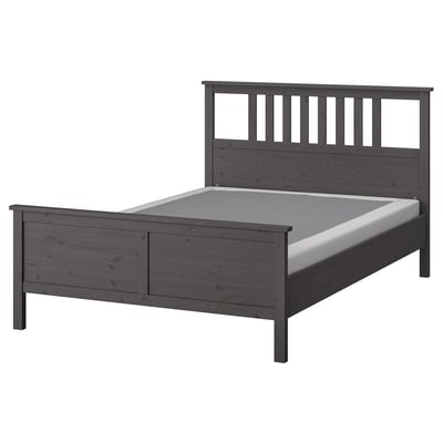 HEMNES Base de cama, gris oscuro teñido/Lyngör blanco, Tamaño queen