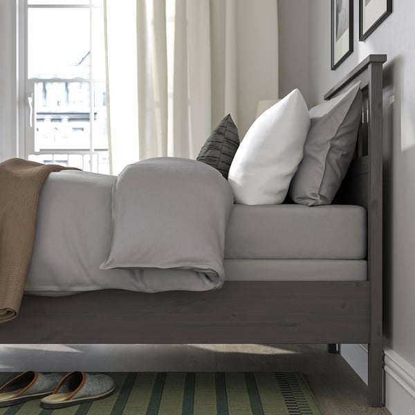 HEMNES Base de cama, gris oscuro teñido/Lyngör gris oscuro, Tamaño twin