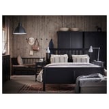 HEMNES Base de cama, negro-marrón/Lönset, Tamaño queen