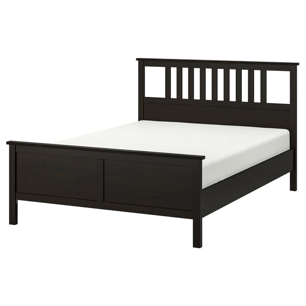 HEMNES Base de cama, negro-marrón/Lönset, Tamaño queen