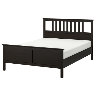 HEMNES Base de cama, negro-marrón/Lönset, Tamaño full