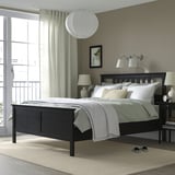 HEMNES Base de cama, negro-marrón/Lyngör blanco, Tamaño full