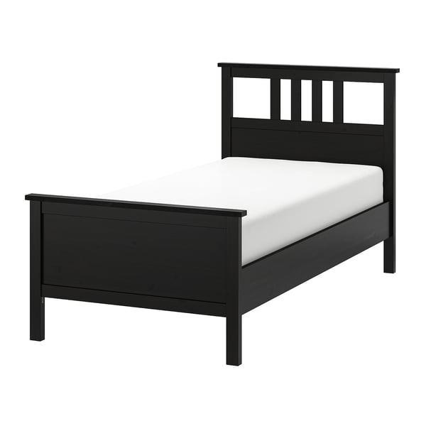 HEMNES Base de cama, negro-marrón/Lyngör gris oscuro, Tamaño twin