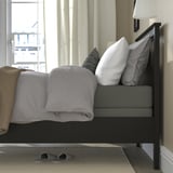 HEMNES Base de cama, negro-marrón/Lyngör gris oscuro, Tamaño twin