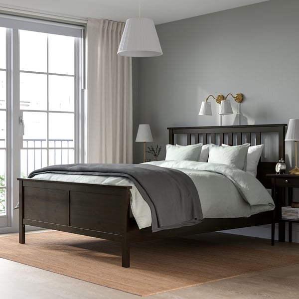 HEMNES Base de cama, negro-marrón, Tamaño queen