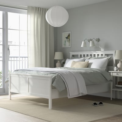 HEMNES Base de cama, teñido en blanco/Lyngör blanco, Tamaño queen