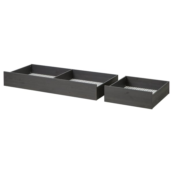 HEMNES Caja almacenamiento cama, juego 2, gris oscuro teñido, Tamaño queen/king