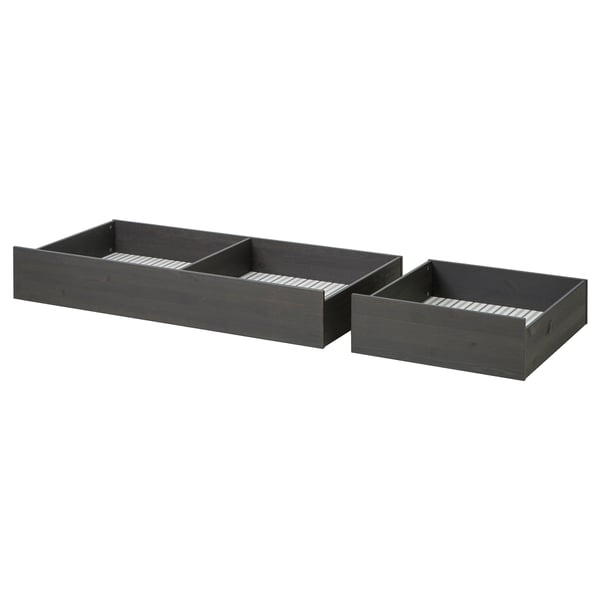 HEMNES Caja almacenamiento cama, juego 2, gris oscuro teñido, Tamaño twin/full