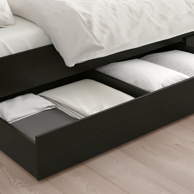 HEMNES Caja almacenamiento cama, juego 2, negro-marrón, Tamaño queen/king