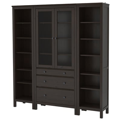 HEMNES Comb almacenamiento+puertas/cajones, negro-marrón/vidrio transparente, 74x77 1/2 "