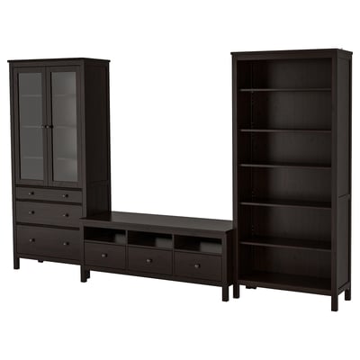 HEMNES Combinación de almacenaje para TV, negro-marrón/vidrio transparente, 128 3/8x77 1/2 "