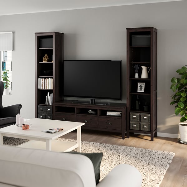 HEMNES Combinación de almacenaje para TV, negro-marrón, 96 1/2x77 1/2 "