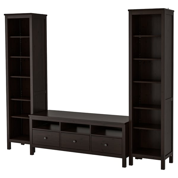 HEMNES Combinación de almacenaje para TV, negro-marrón, 96 1/2x77 1/2 "