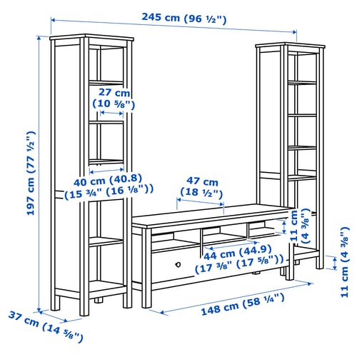 HEMNES Combinación de almacenaje para TV, negro-marrón, 96 1/2x77 1/2 "
