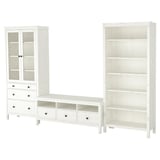 HEMNES Combinación de almacenaje para TV, teñido en blanco/vidrio transparente, 128 3/8x77 1/2 "