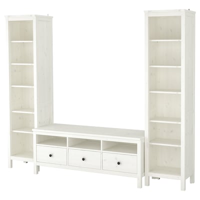 HEMNES Combinación de almacenaje para TV, teñido en blanco, 96 1/2x77 1/2 "