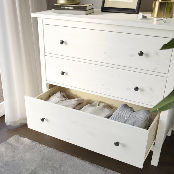 HEMNES Cómoda de 3 cajones, teñido en blanco, 42 1/2x37 3/4 "